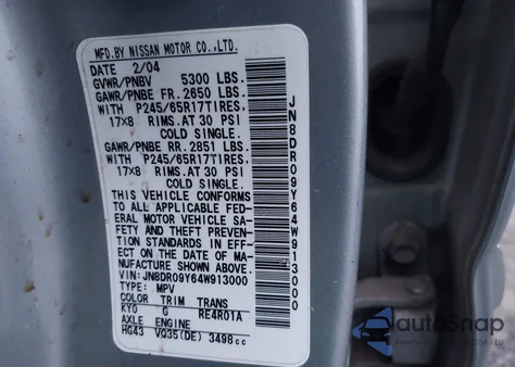 2004 Nissan Pathfinder Le Platinum из США, поврежденный, VIN JN8DR09Y64W913000